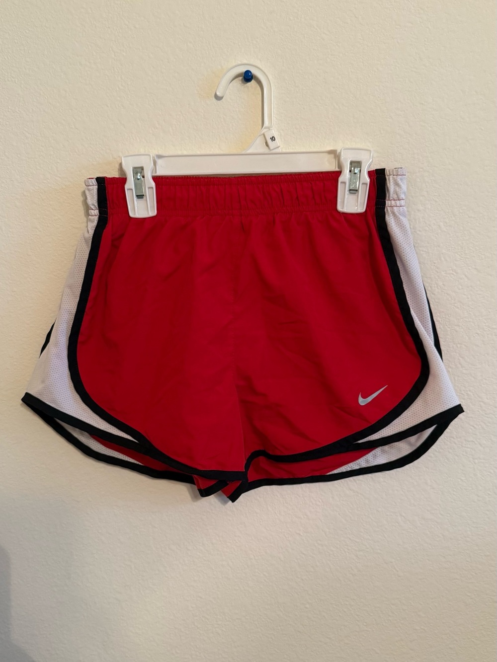 Nike Red and White Women's Athletic Shorts with Black Trim